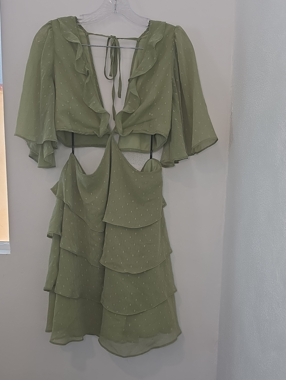 Olive Green Ruffle Tiered Summer Maternity Dress Large